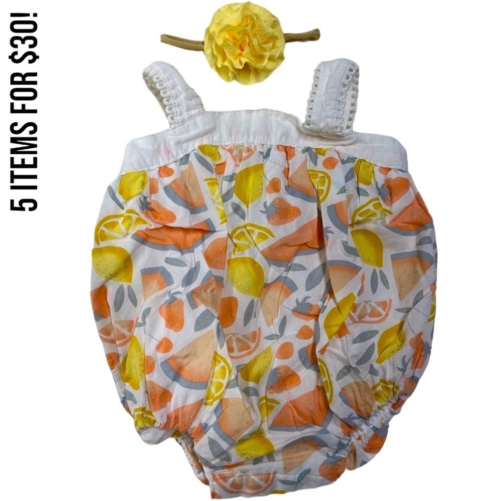 5/$30 Dylan & Abby Bubble Romper & Headpiece Matching Outfit